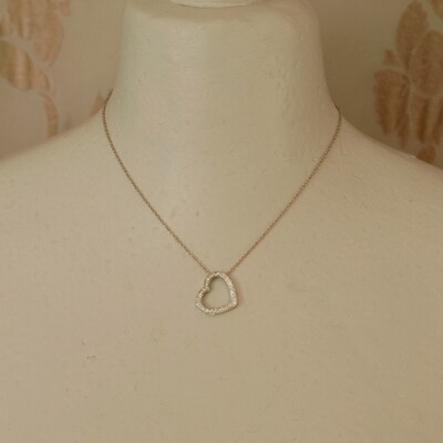 Solid Silver &amp; CZ Heart Pendant Necklace