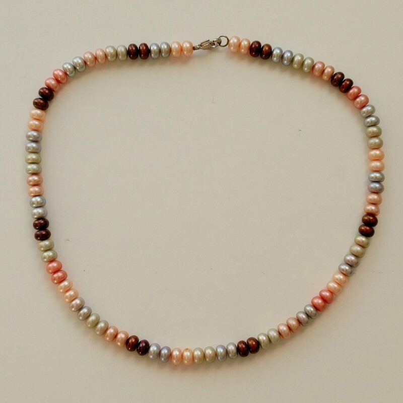Multicoloured Pearl &amp; Solid Silver Necklace