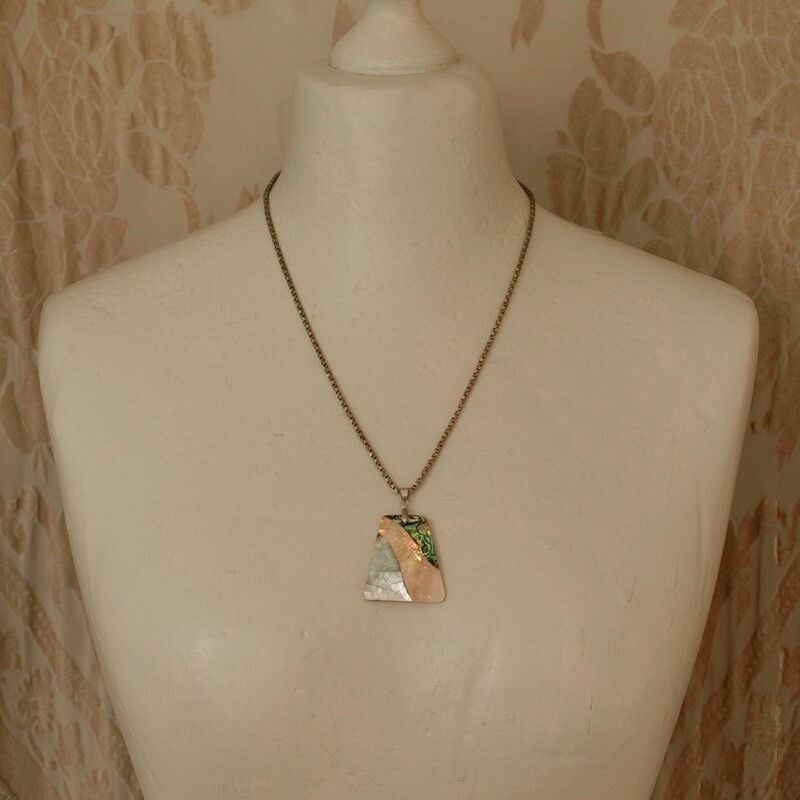 Long Solid Silver Rope Chain &amp; Abalone Pendant Necklace