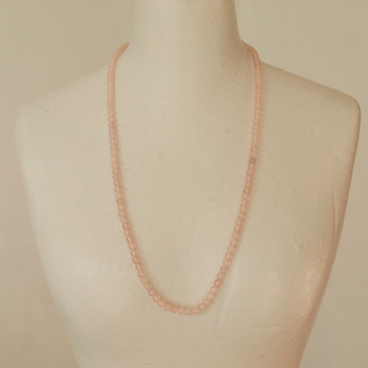 Vintage 90cm Long Rose Quartz Bead Necklace