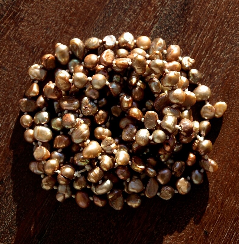 Long Hand Knotted Copper Brown Pearl Necklace