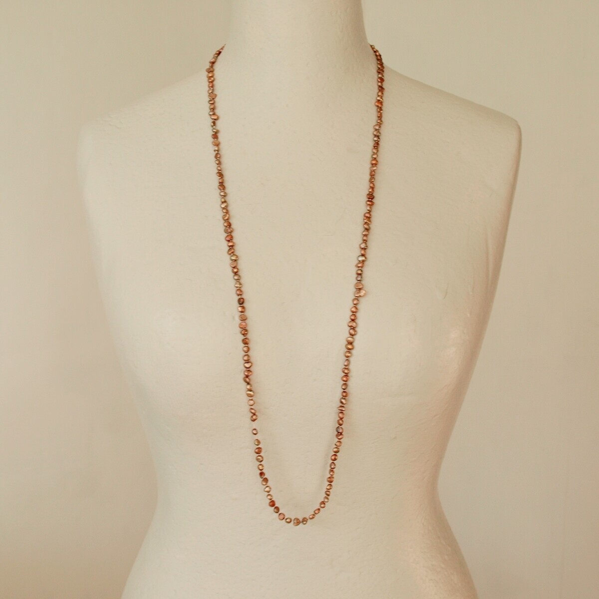 Long Hand Knotted Copper Brown Pearl Necklace