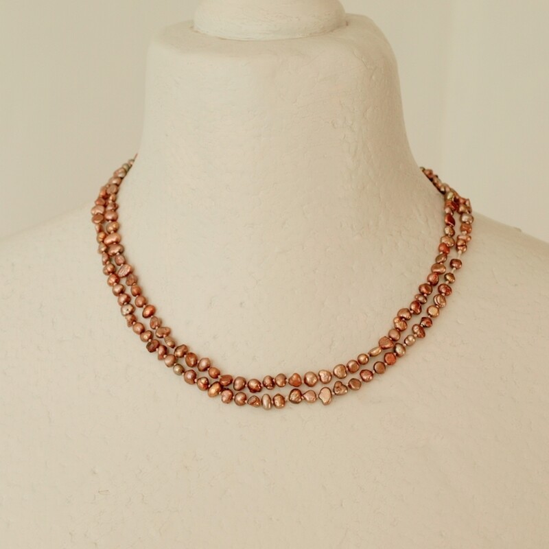 Long Hand Knotted Copper Brown Pearl Necklace