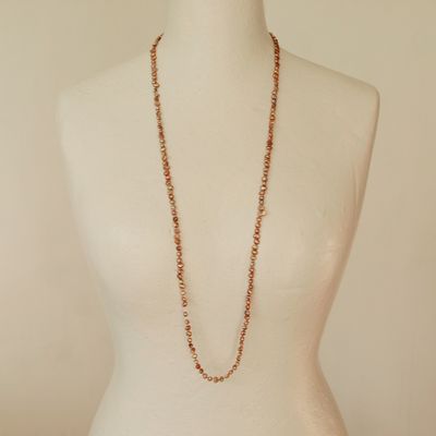 Long Hand Knotted Copper Brown Pearl Necklace