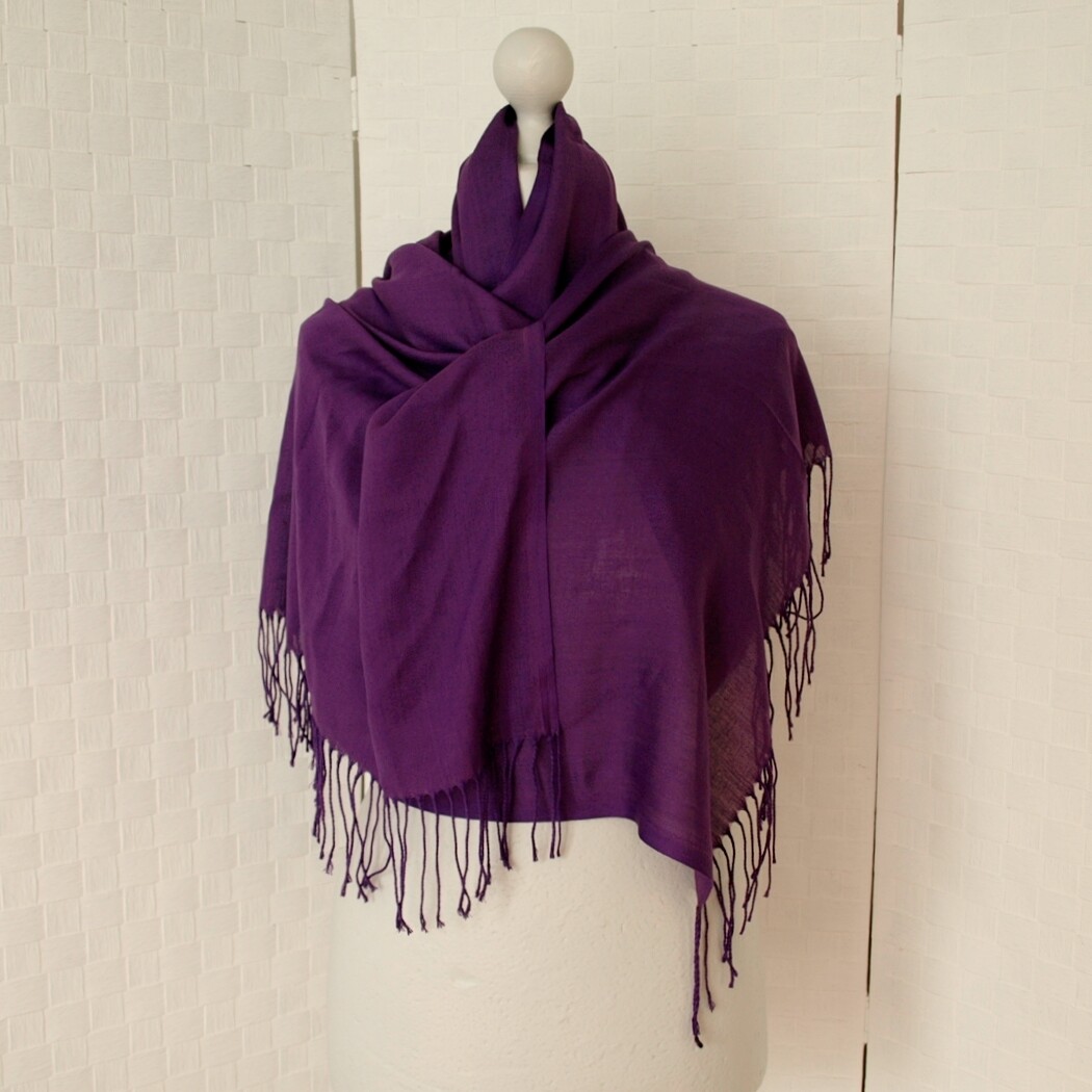 Purple Turkish Pashmina Fringed Rectangle Shawl
