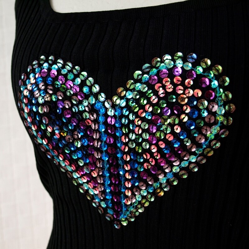 Vintage 90s Italian Black Heart Sequin Top -14