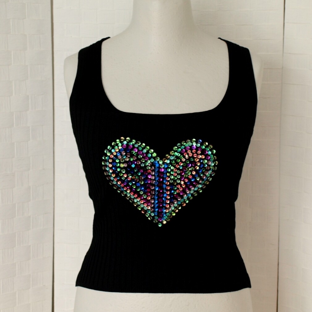 Vintage 90s Italian Black Heart Sequin Top