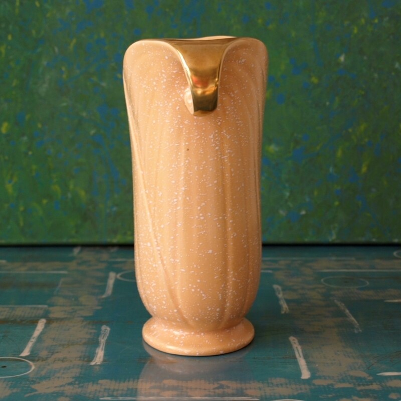 Large Speckled Peach &amp; Gold Vase By Crown Devon A118
