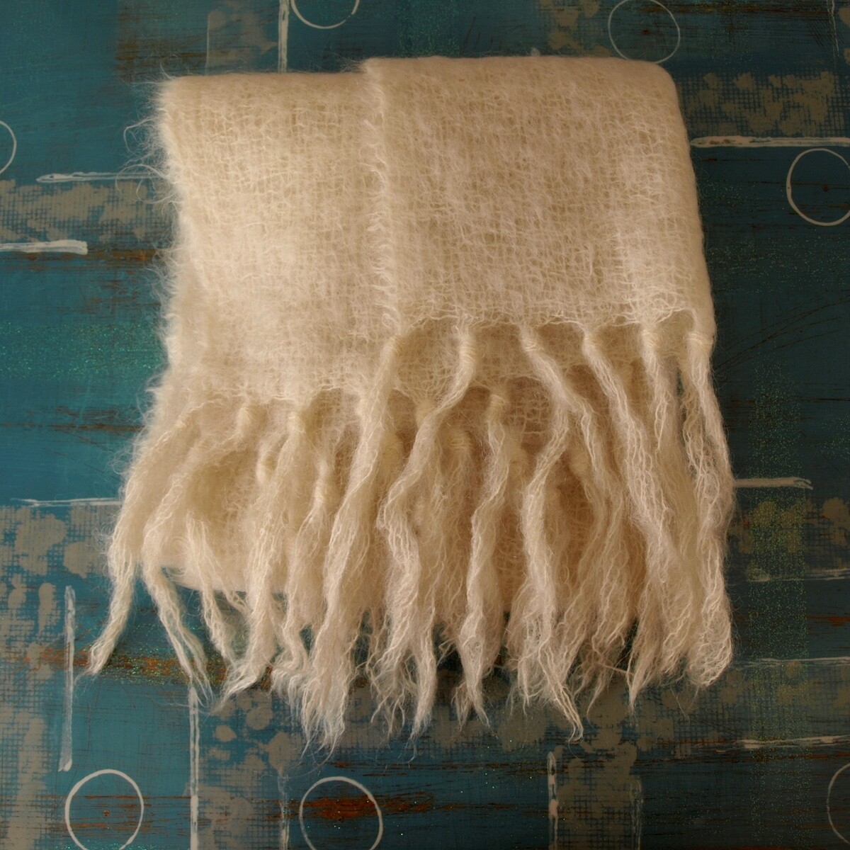 Handmade Cream Mohair Rectangle Scarf