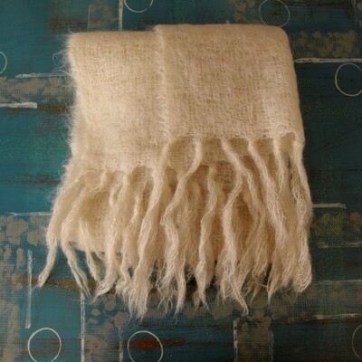 Handmade Cream Mohair Rectangle Scarf