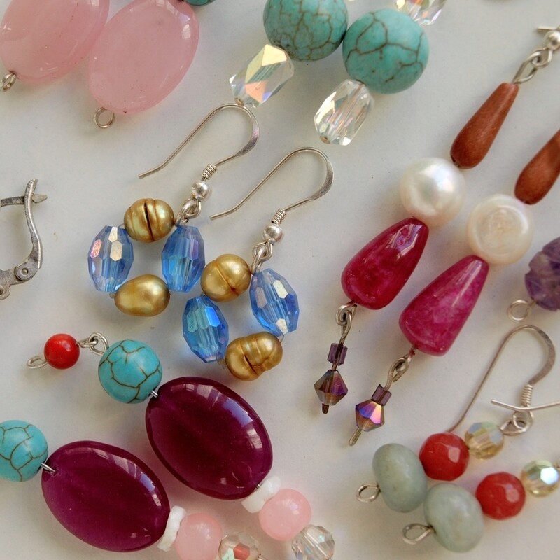 11 Pairs of Upcycled Dangly Earrings 925 Silver &amp; Gemstones