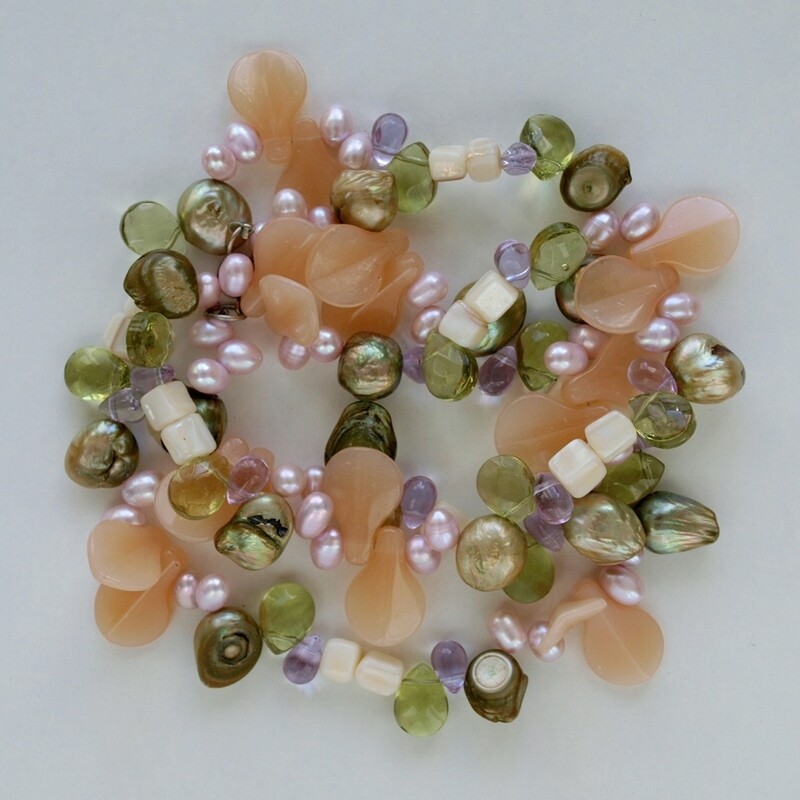 Green &amp; Lilac Pearl &amp; Glass Bead Necklace