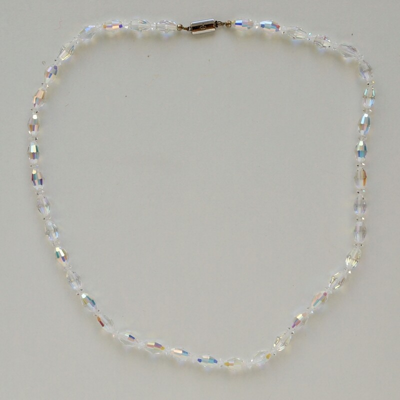 Vintage Luminous Aurora Borealis Cut Glass Bead Necklace