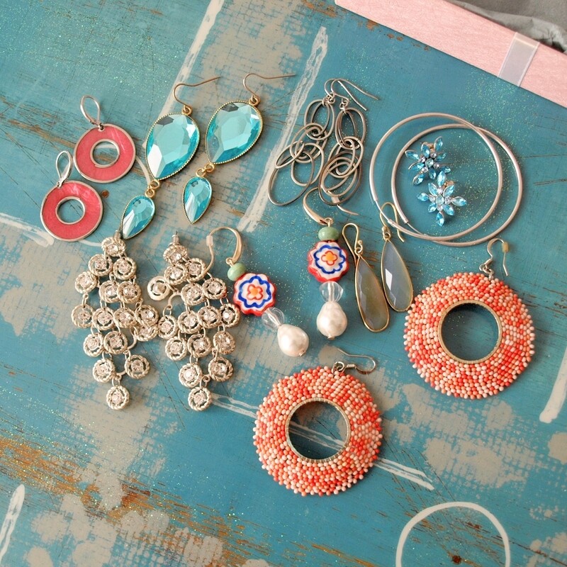 9 Pairs of Preloved &amp; Vintage Earrings + Box