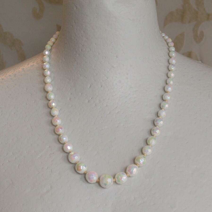 Vintage Long Milk Glass Necklace