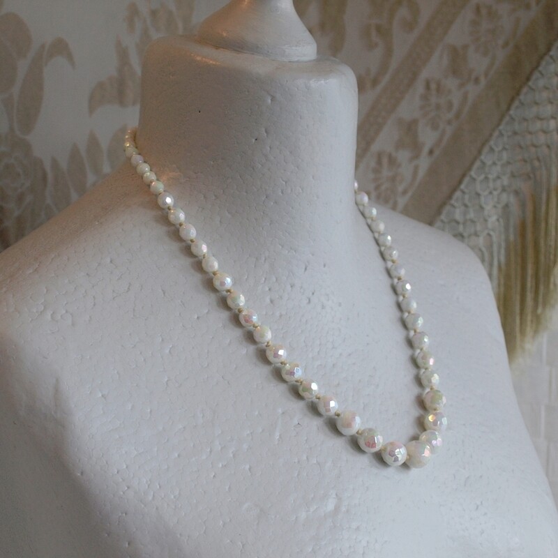 Vintage Long Milk Glass Necklace