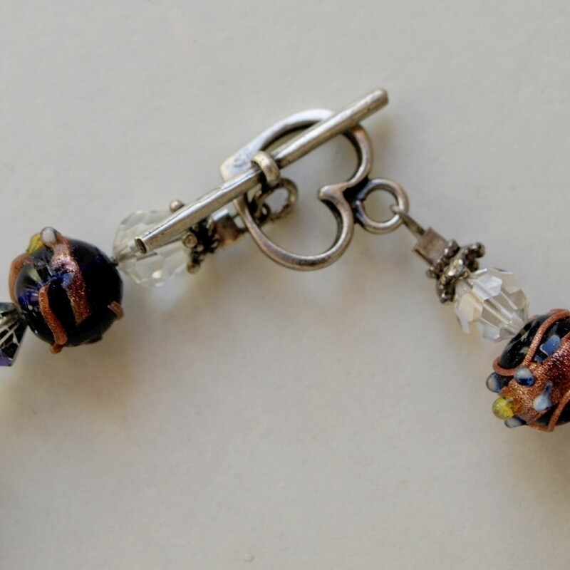Lampwork Glass Bead Bracelet + Solid Silver Heart Toggle