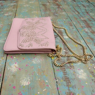 Pink Leather &amp; Goldtone Metal Chain Bag by Topshop