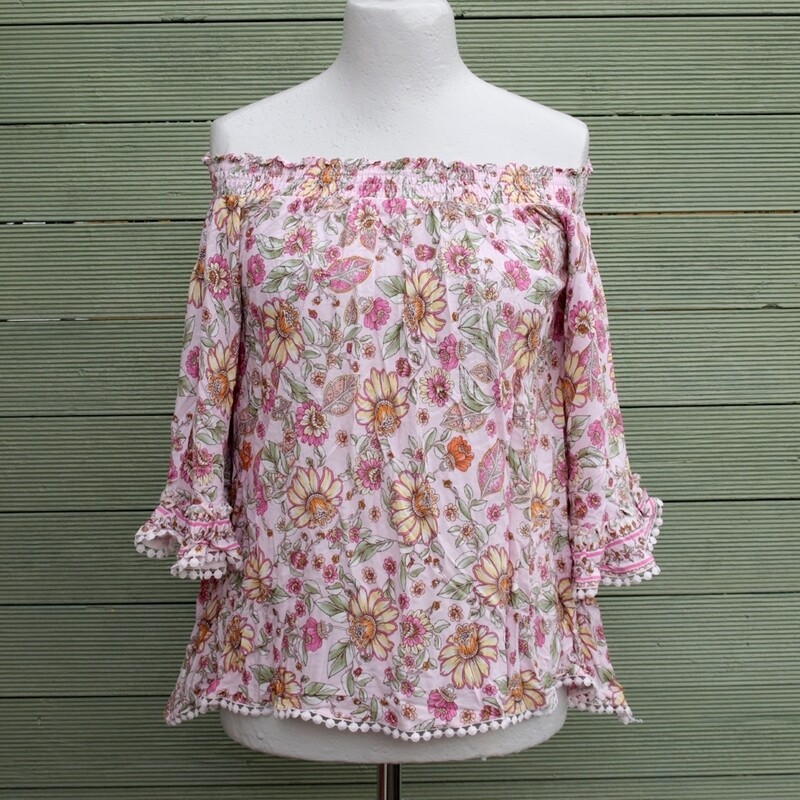 Ladies Pink Cotton Frilly Summer Blouse by Jaase - M