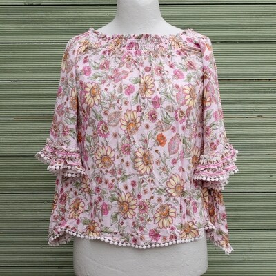 Pink Cotton Frilly Summer Blouse by Jaase