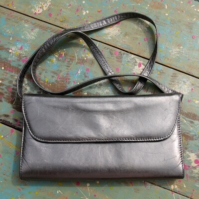 Vintage Pewter Leather &amp; Suede Bally Evening Shoulder Bag