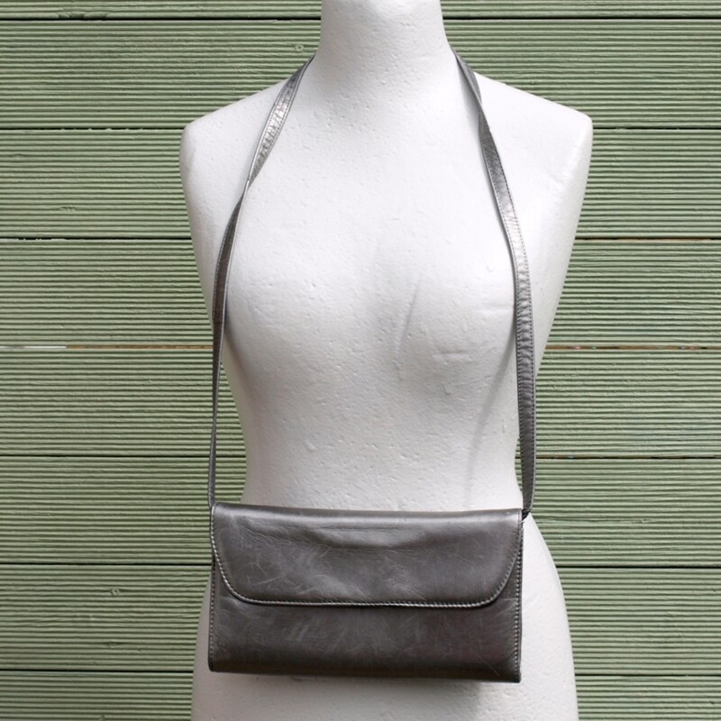 Vintage Pewter Leather &amp; Suede Bally Evening Shoulder Bag