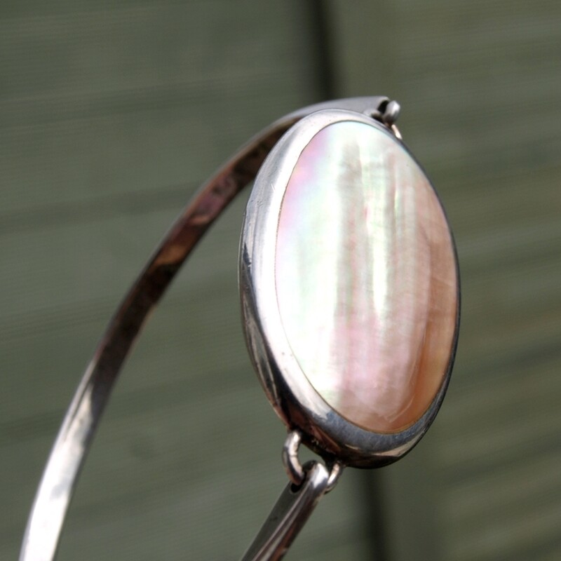 Solid Silver &amp; Mother of Pearl Bangle