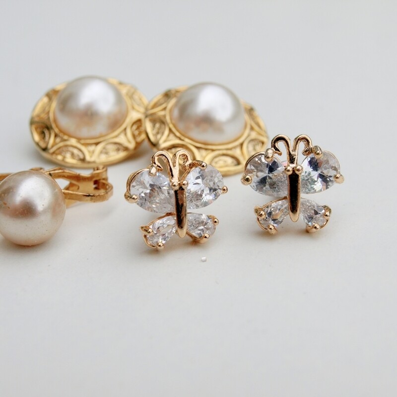 Three Pairs of Vintage Goldtone Earrings