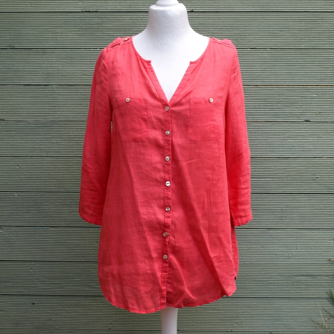  Monsoon Coral Red Linen Summer Blouse
