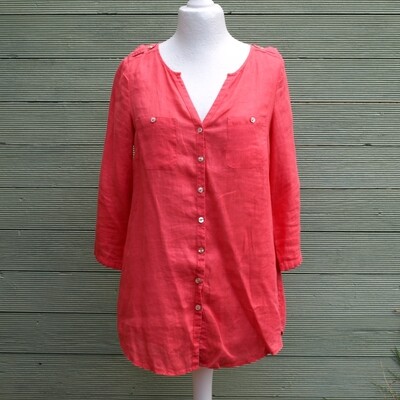  Monsoon Coral Red Linen Summer Blouse