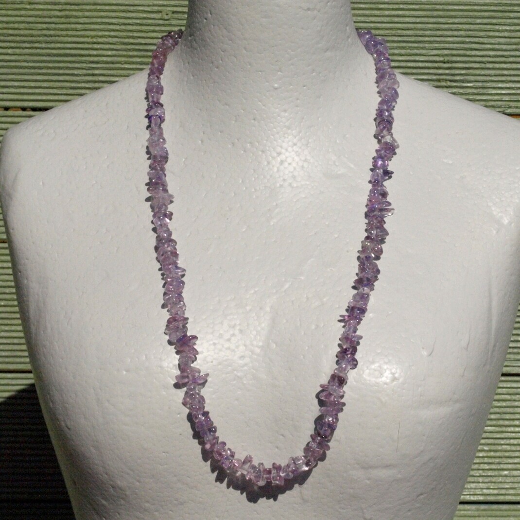 Long Heavy Smooth Amethyst Chip Necklace