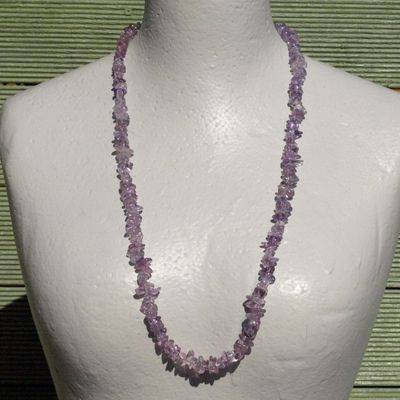 Long Heavy Smooth Amethyst Chip Necklace