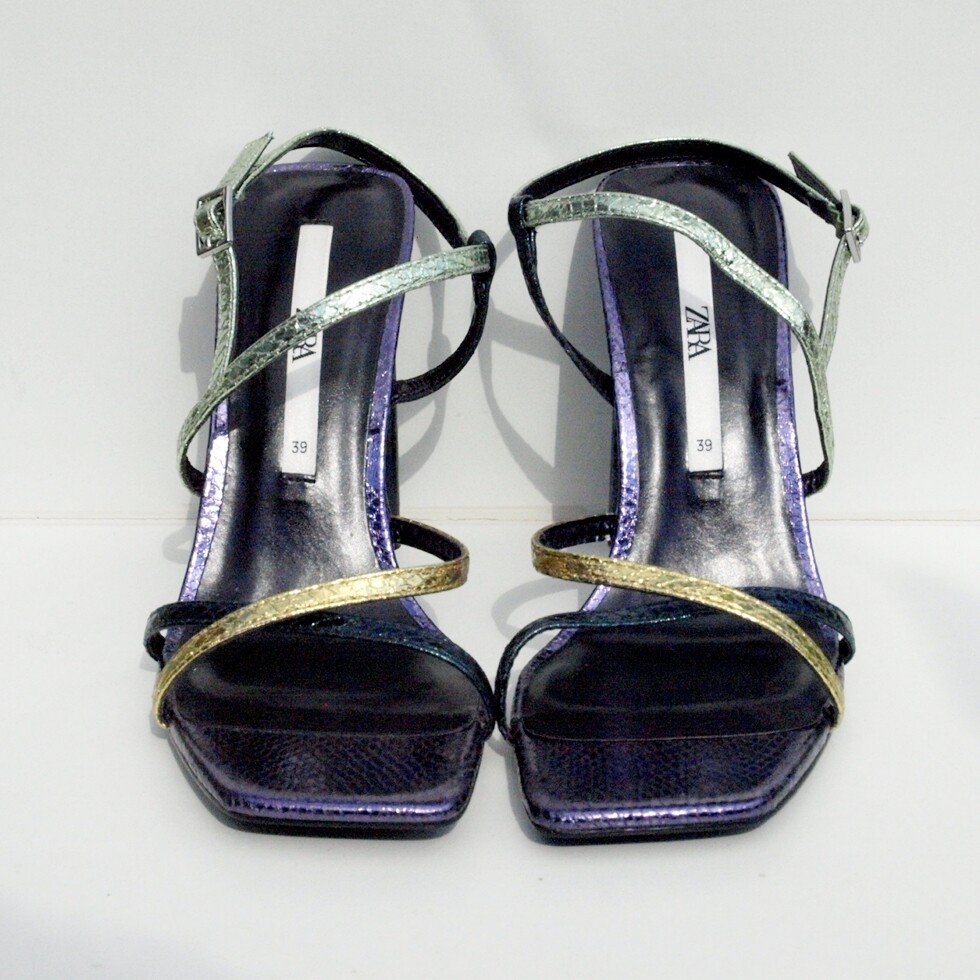 Ladies Zara High Heeled Metallic Sandals 6