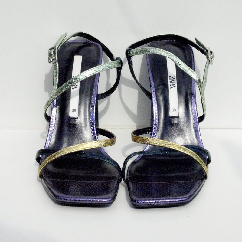 Ladies Zara High Heeled Metallic Sandals 6