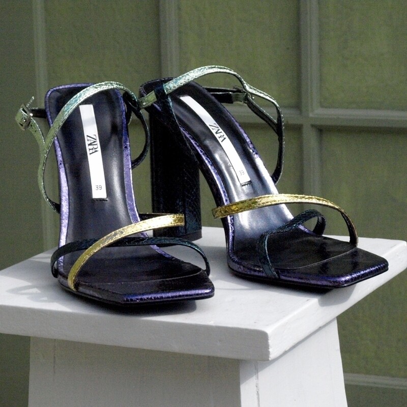 Ladies Zara High Heeled Metallic Sandals 6