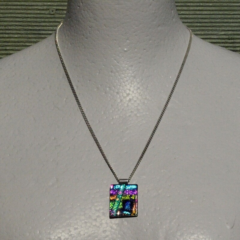 Beautiful Long Heavy Solid Silver Glitter Glass Pendant Necklace