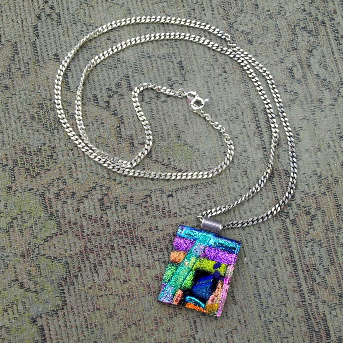 Solid Silver Glitter Glass Pendant Necklace