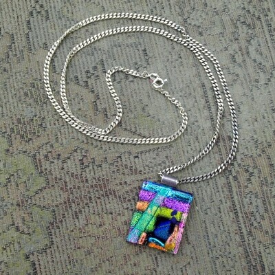 Solid Silver Glitter Glass Pendant Necklace