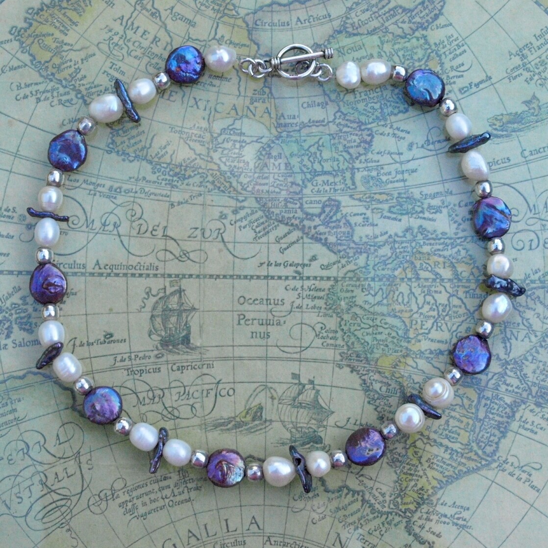 Pearl &amp; Solid Silver Toggle Necklace