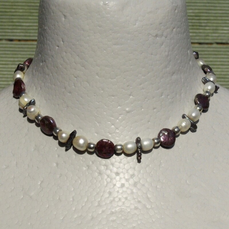 Short Pearl &amp; Solid Silver Toggle Necklace