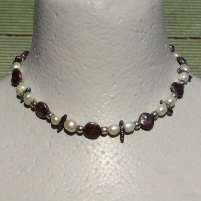 Short Pearl &amp; Solid Silver Toggle Necklace