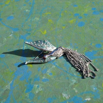 Vintage Silvertone Rhinestone Bird Brooch