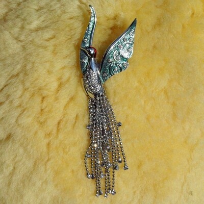 Vintage Silvertone Rhinestone Bird Brooch