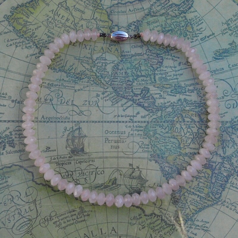 Vintage Faceted Rose Quartz &amp; Silver Necklace