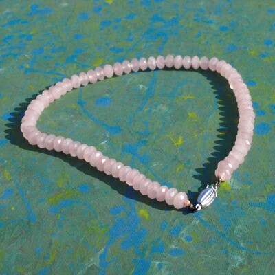 Vintage Faceted Rose Quartz &amp; Silver Necklace