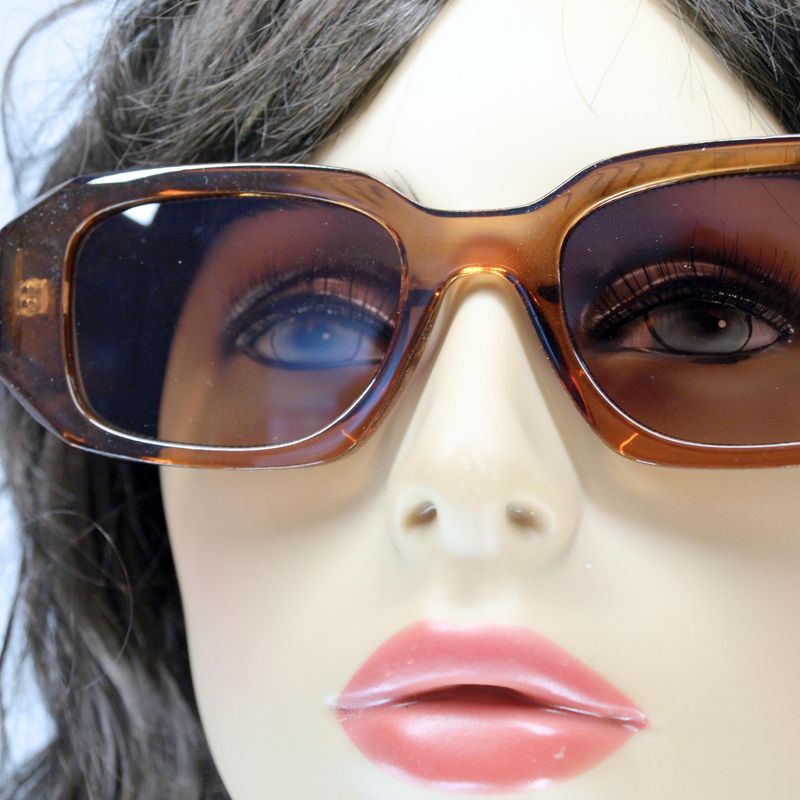 Womens Rectangular Brown Recycled Plastic Sunglasses