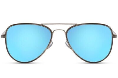 Men's Silver &amp; Blue Metal Aviator Sunglasses