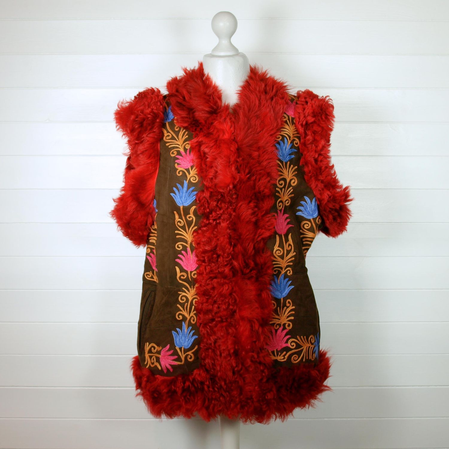 LADIES BOHO AFGAN CURLY LAMBSWOOL WAISTCOAT