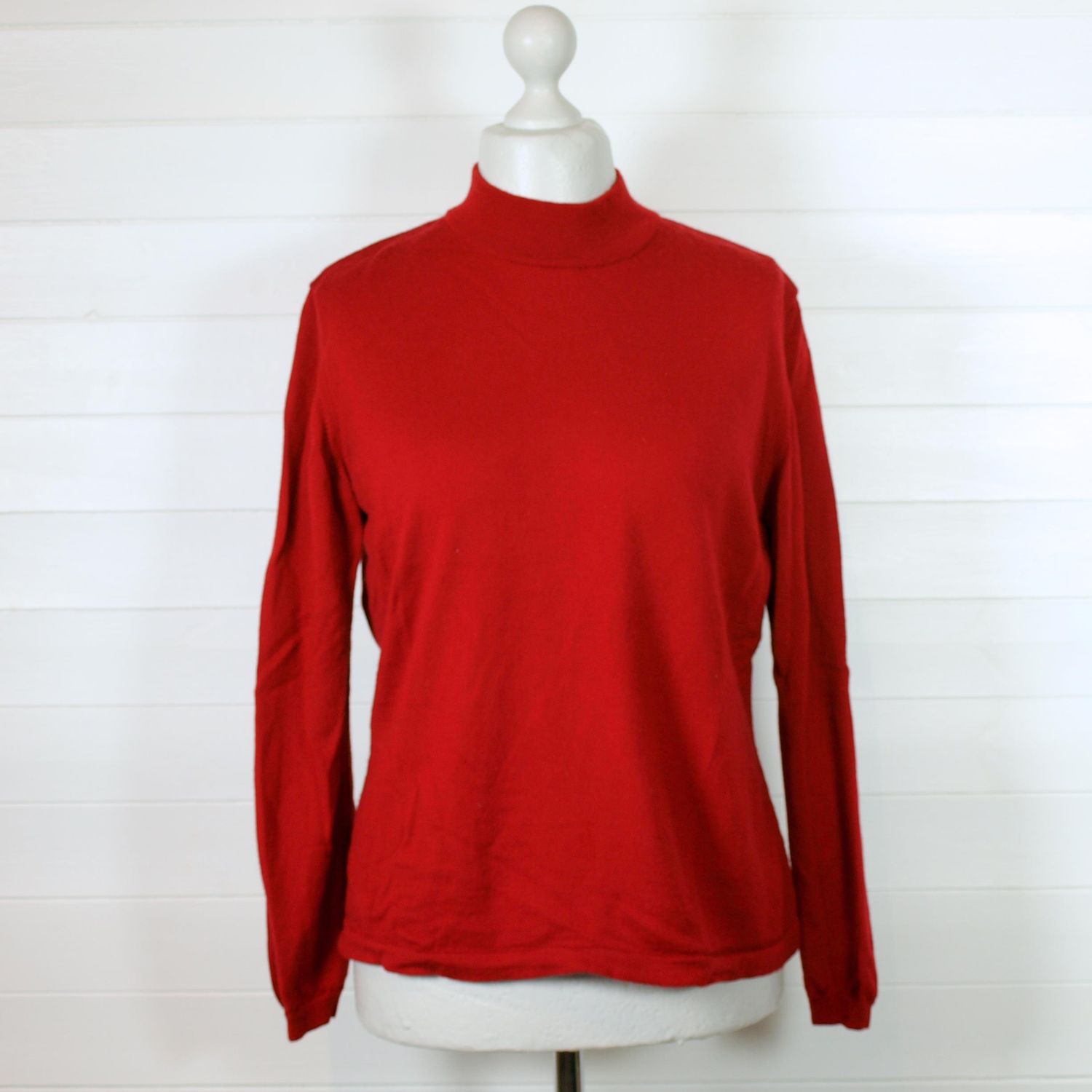 LADIES RED MERINO WOOL POLO NECK JUMPER - S