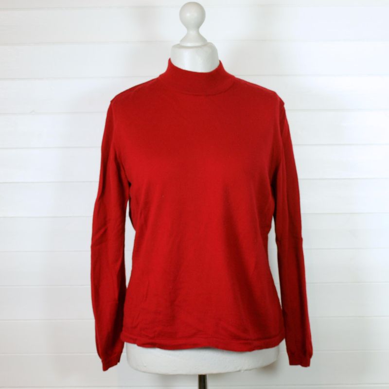 RED MERINO WOOL POLO NECK JUMPER